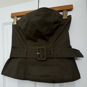 Express Olive Strapless Belted Top